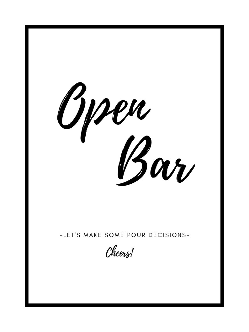 Open Bar Wedding Sign Instant Printable Download Etsy