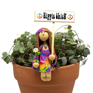 Hippie Chick Potsitter- Flower Pot Sitter- Plant Pot Sitter- Flower Pot Hippie- Sits on Edge of Flower Pot- Hippie Girl- Tie Dye Hippie Girl