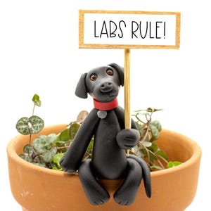 Black Lab Pot Sitter, Dog Figurine, Labrador Retriever, Black Lab Pot Hugger, Plant Pot Pal, Dog Lover Gift, Black Lab Lover Gift