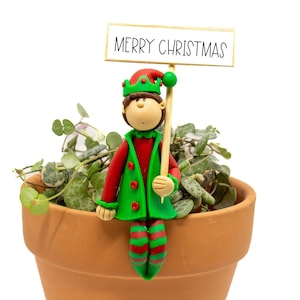 Christmas Elf Potsitter, Christmas Elf Plant Hugger, Plant Pals, Teacher Gift, Flower Pot Elf, Plant Lover Gift, Elf Lover Gift