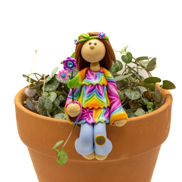 Niña hippie, amante de las macetas, chica agricultora de macetas, regalo para amantes de las plantas, amiga de las macetas, regalo para amantes hippies, chica hippie