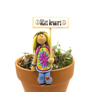 Hippie Chick Potsitter, Flower Pot Sitter, Plant Pot Sitter, Flower Pot Hippie, Hippie Chick Pot Hugger, Hippie Girl, Tie Dye Hippie Girl