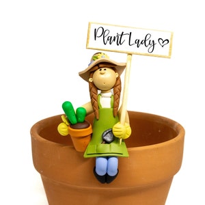 Plant Lady Potsitter- Flower Pot Sitter- House Warming Gift - Plant Lover Gift - Sits on Edge of Flower Pot - Gardener Gift - Garden Girl