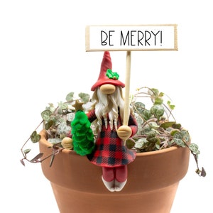 Christmas Gnome Potsitter- Flower Pot Sitter- Flower Pot Holiday Gnome- Sits on Edge of Flower Pot- Gnome Christmas Gift - Teacher Gift