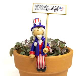 Uncle Sam Potsitter - Patriotic Gift - Flower Pot Uncle Sam - Plant Pals - Plant Lover Gift - Patriotic Pot Hugger - Miniature Uncle Sam