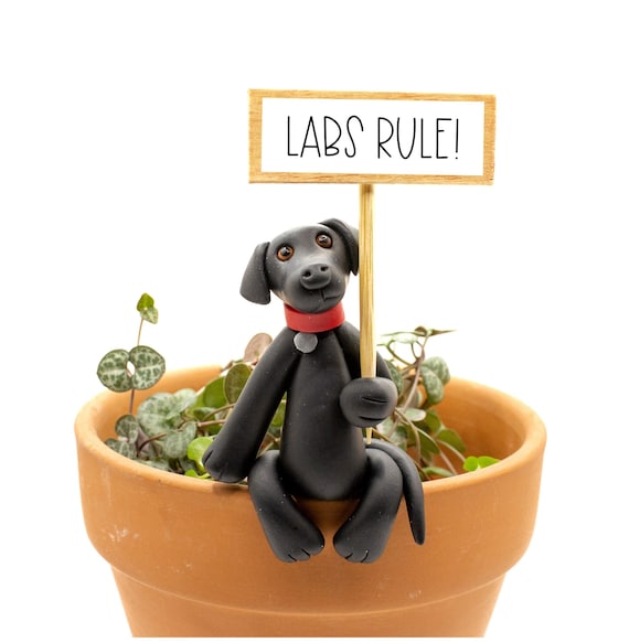 Black Lab Pot Sitter, Dog Figurine, Labrador Retriever, Black Lab Pot Hugger, Plant Pot Pal, Dog Lover Gift, Black Lab Lover Gift