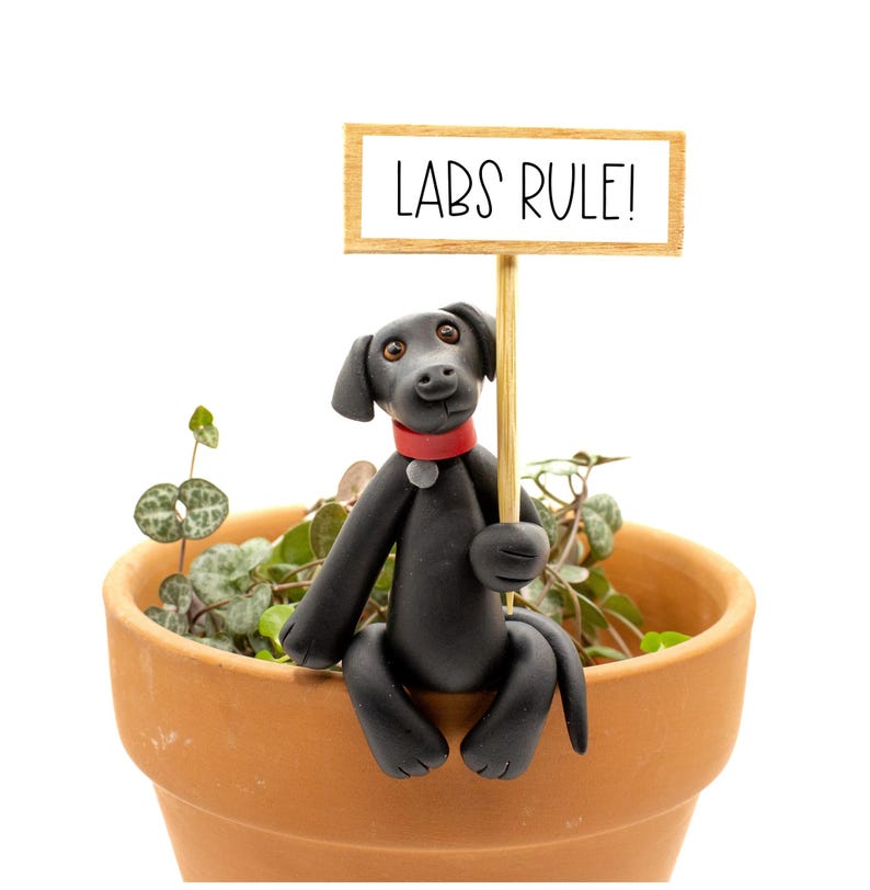 Black Lab Pot Sitter, Dog Figurine, Labrador Retriever, Black Lab Pot Hugger, Plant Pot Pal, Dog Lover Gift, Black Lab Lover Gift afbeelding 1