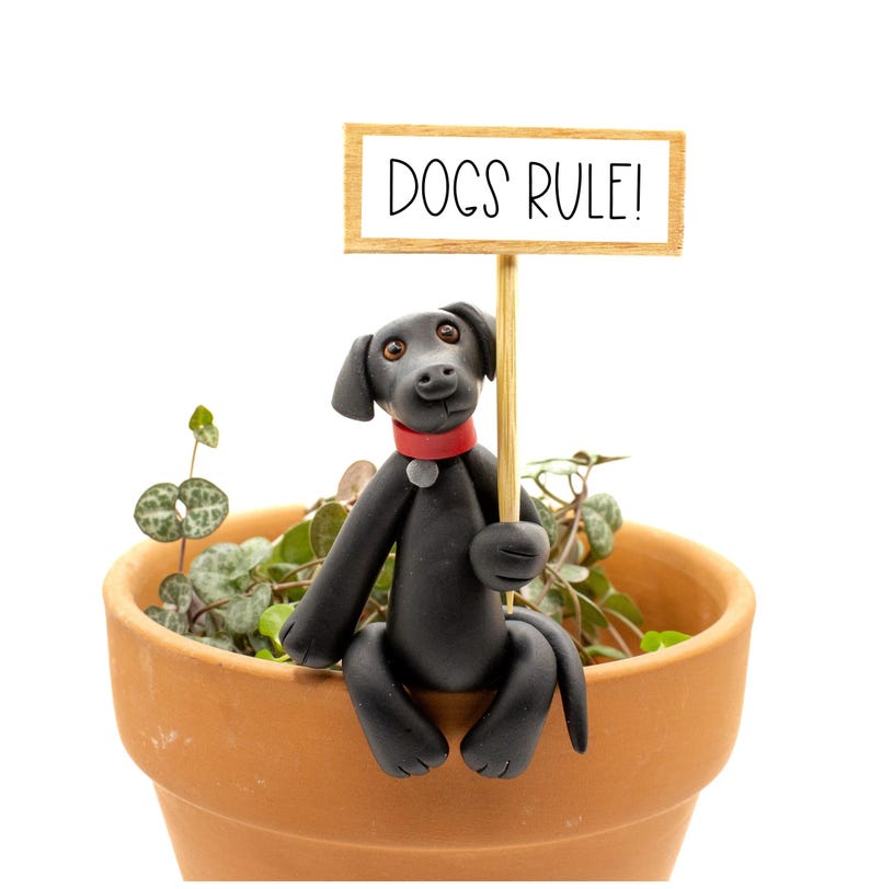 Black Lab Pot Sitter, Dog Figurine, Labrador Retriever, Black Lab Pot Hugger, Plant Pot Pal, Dog Lover Gift, Black Lab Lover Gift afbeelding 2