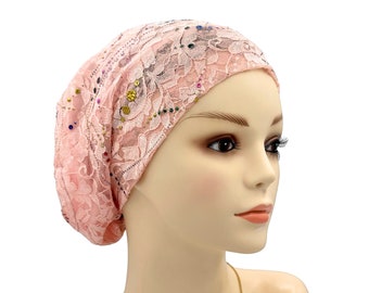 Dressy Lace Chemo Cap ,Chemo Headwear, Cotton Chemo Beanie Hat, Cancer Head Covering, Alopecia Hat, Women Lightweight Chemo Headwrap Gift