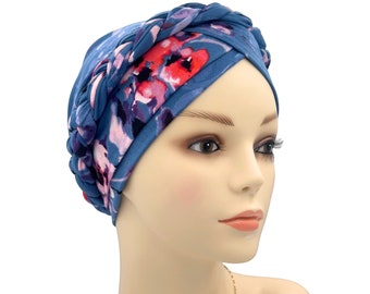 Cute Floral Braided Chemo Alopecia Cap, Cancer Head Covers, Chemo Headwear, Pre Tied Head Scarf, Hat For Hair Loss Women, Chemo Patient Gift