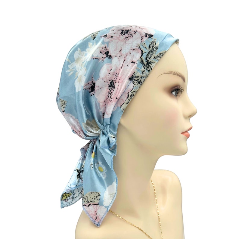 Cuty Pre-tied Chemo Head Scarf, Soft Satin Iightweight Chemo Headwear, Cancer Patient Head Covering, Alopecia Bald Head Hairloss Cover Women image 1