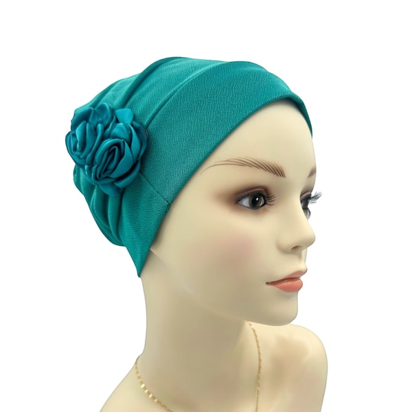 Double Flower Chemo Head Wear, Hat For Chemo Bald Head, Alopecia Headwear, Cancer Head Cover, Chemo Turban For Bald Women, Dressy Chemo Hat