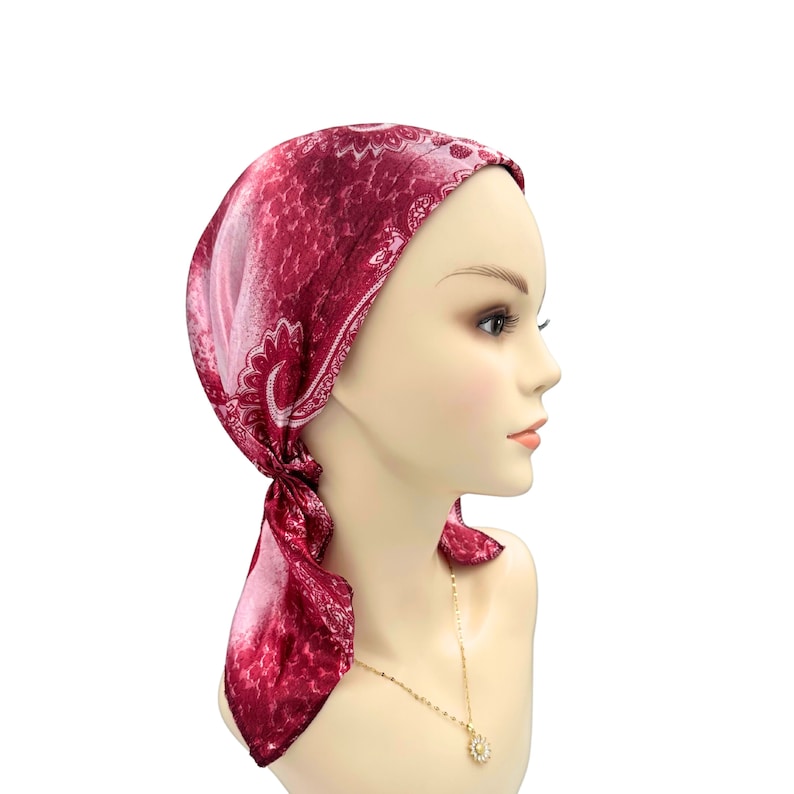 Cuty Pre-tied Chemo Head Scarf, Soft Satin Iightweight Chemo Headwear, Cancer Patient Head Covering, Alopecia Bald Head Hairloss Cover Women image 7