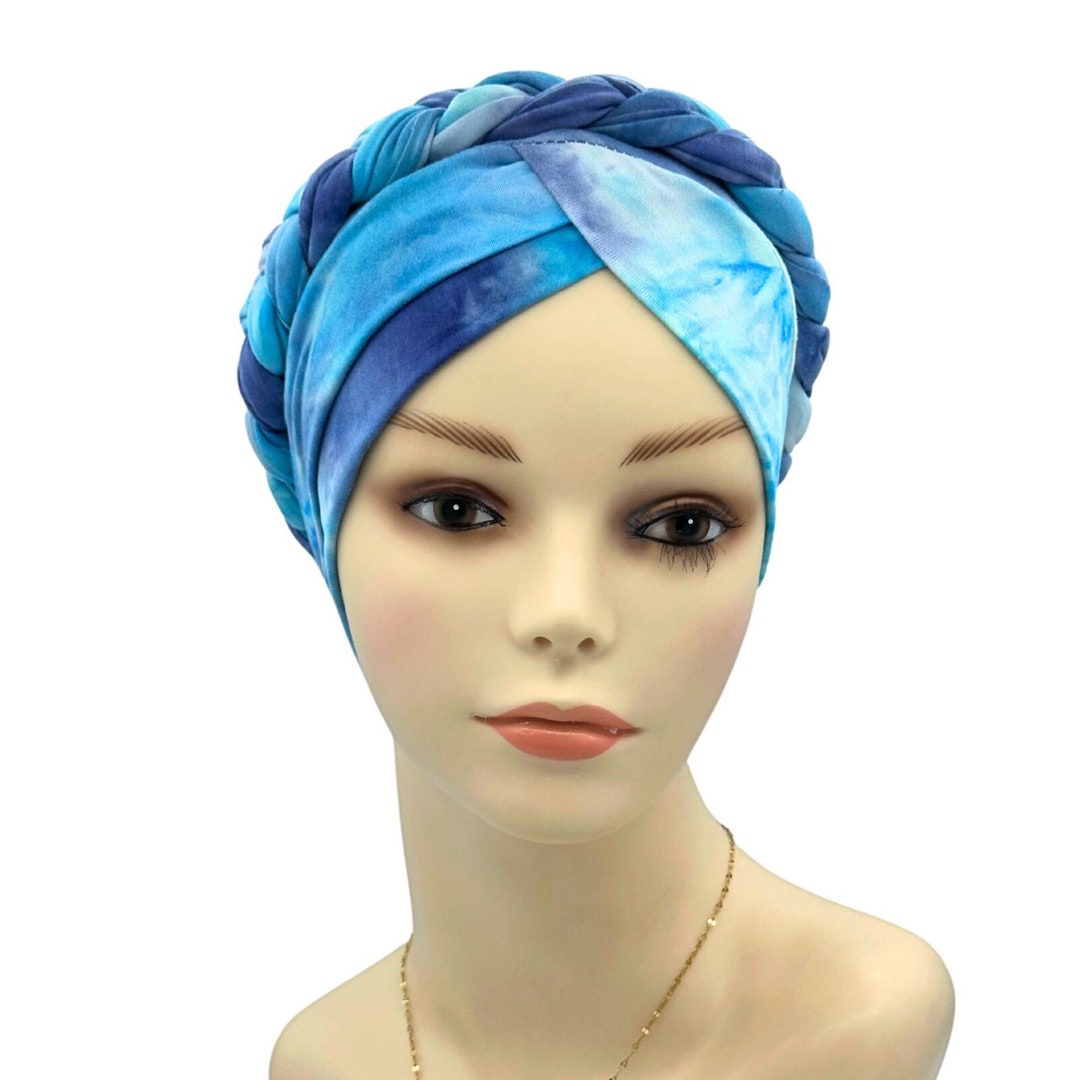 Tiedye Braided Style Pretied Head Wrap, Chemo Hat for Hair Loss Women