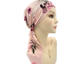 Chemo Head Scarf-Pre Tied Women's Cancer Scarf, Cancer Head Covering,Curvy Tail, Chemo Hats, Caps, Turbans, Chemo Gifts, Comfy, Stretchy Cap