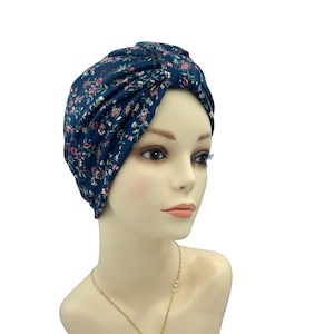 Cute Chemo Alopecia Hairloss Cap, Silk Lining Bald Head Hat, Cap Cancer Hat, Soft Slip-on Cap, Pre Tied Chemo Head Scarf, Hair loss Cover Navy Blue