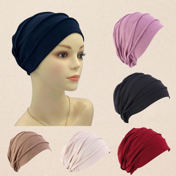 Cotton Chemo Headwear, Cancer Head Covering With Pleats, Chemo Cap Hat, Alopecia Headwear, Slip-on Chemo Turban, Hat For Sensitive Bald Head
