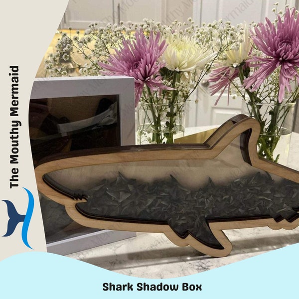 Shark Teeth Shadow Box for shark teeth, small shells, fossils, agates, crystals, beach glass. Shark tooth display. *We wholesale!