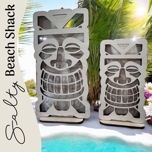 Tiki Head Luau Shadow Box for shark teeth, small seashells, fossils, agates, rocks, crystals, beach glass. Shark tooth, seashell display.