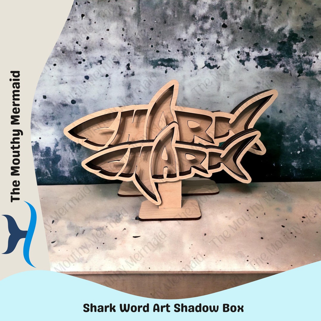 Shark Tooth Word Art Shadow Box for Shark Teeth, Small Shells, Fossils