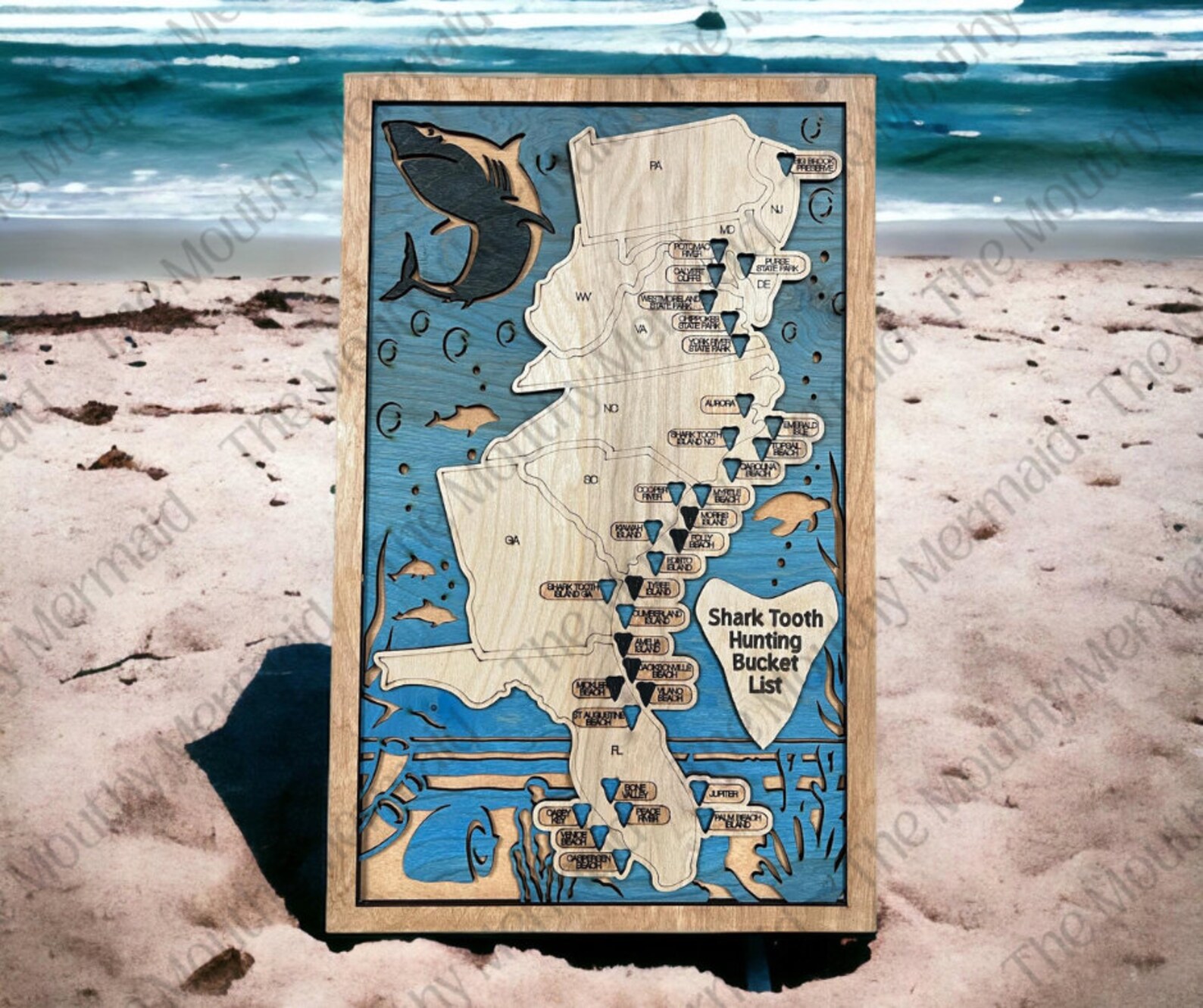 Shark Teeth Hunting Bucket List 3D Map. Shark Tooth Wall - Etsy