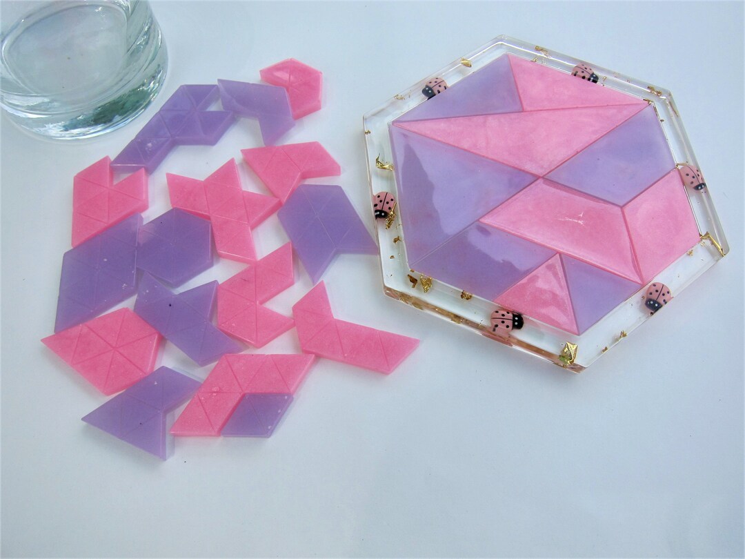 Hexagon Tangram Resin Puzzle With Ladybugs and Gold Flakes - Etsy