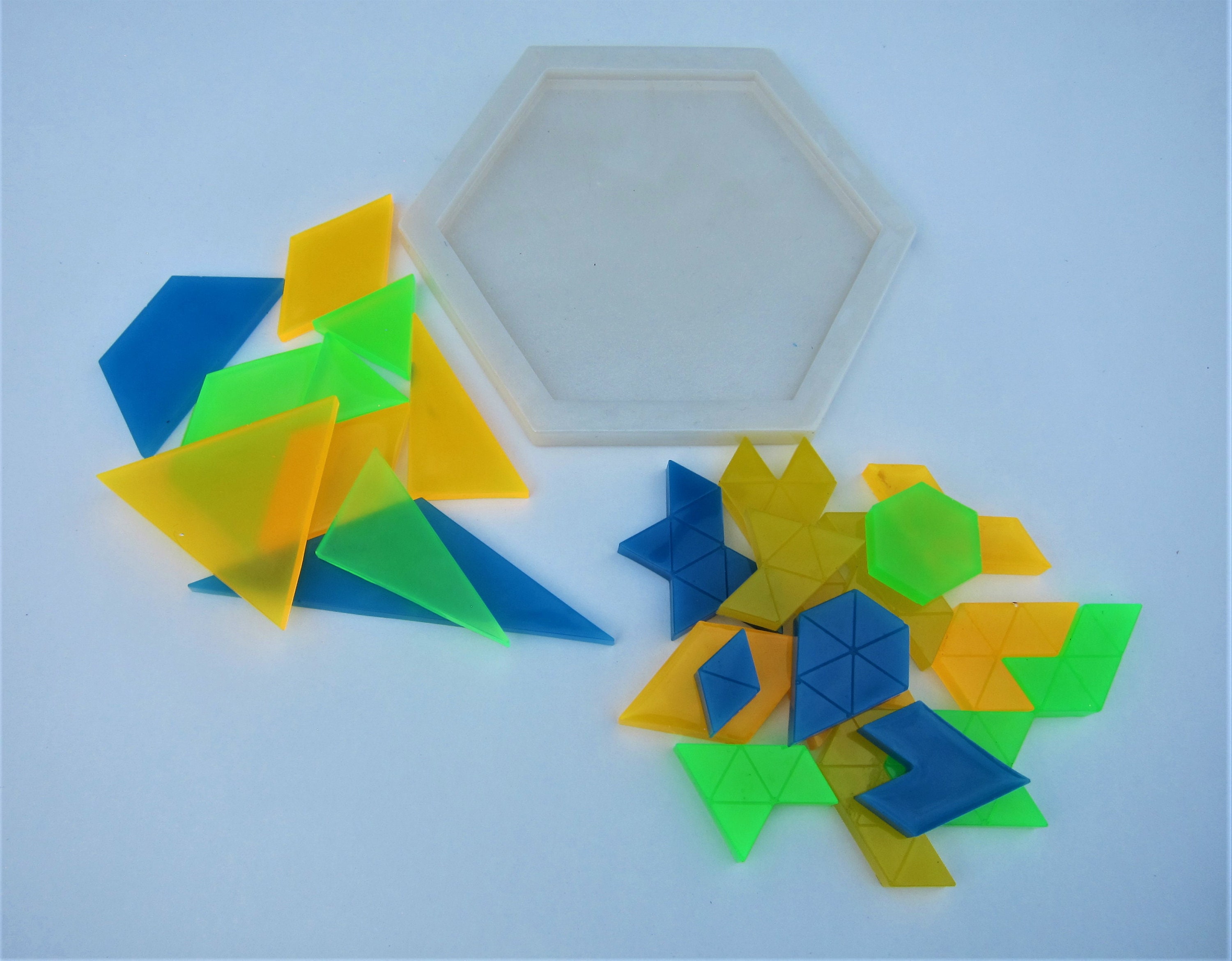 Hexagon Tangram Resin Puzzle in Multi Colors With White Base, Two ...