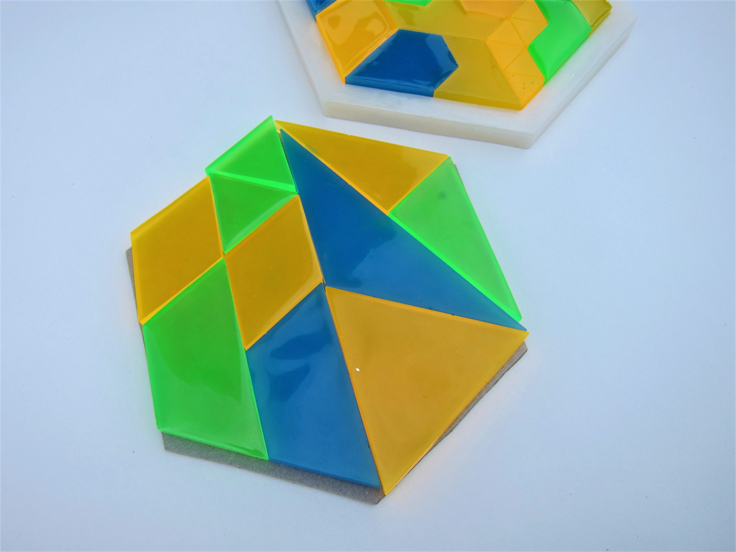 Hexagon Tangram Resin Puzzle in Multi Colors With White Base, Two ...