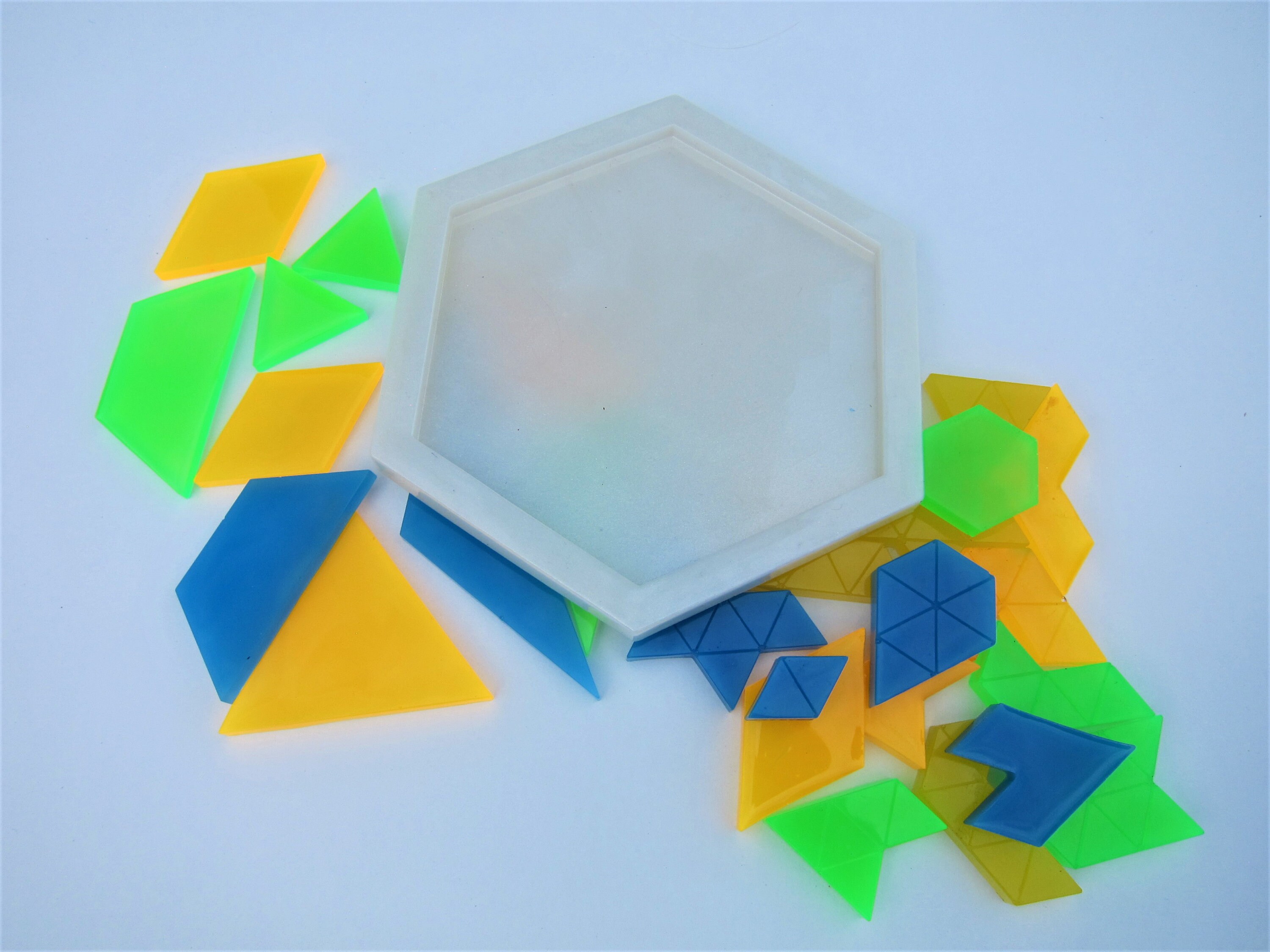 Hexagon Tangram Resin Puzzle in Multi Colors With White Base, Two ...