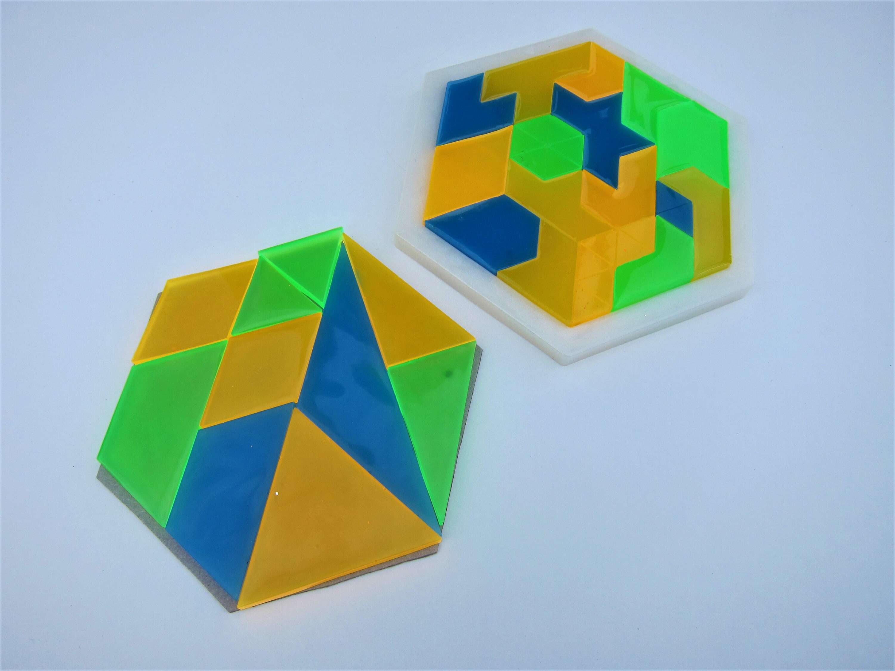 Hexagon Tangram Resin Puzzle in Multi Colors With White Base, Two ...