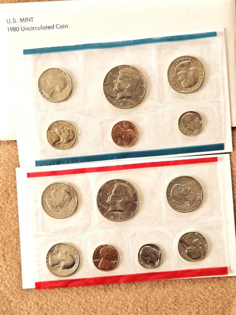 Blue and Red Sets of 1980 Uncirculated Coins Pre-owned - Etsy