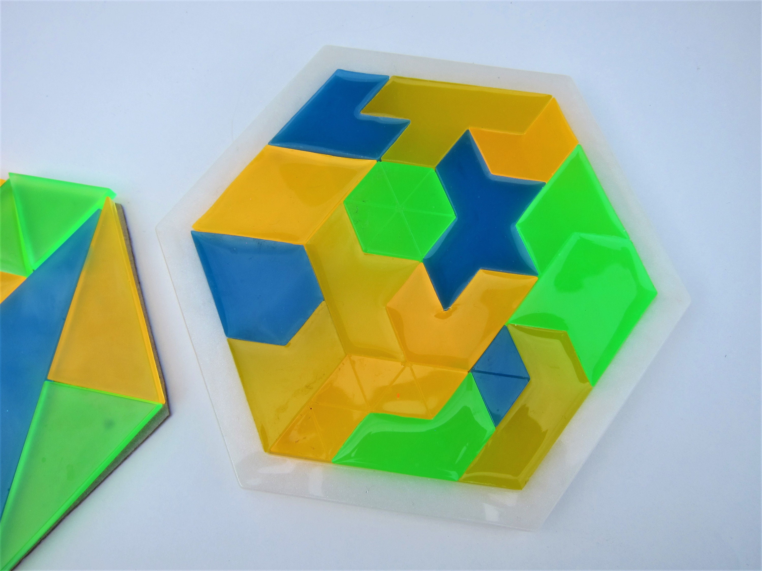Hexagon Tangram Resin Puzzle in Multi Colors With White Base, Two ...