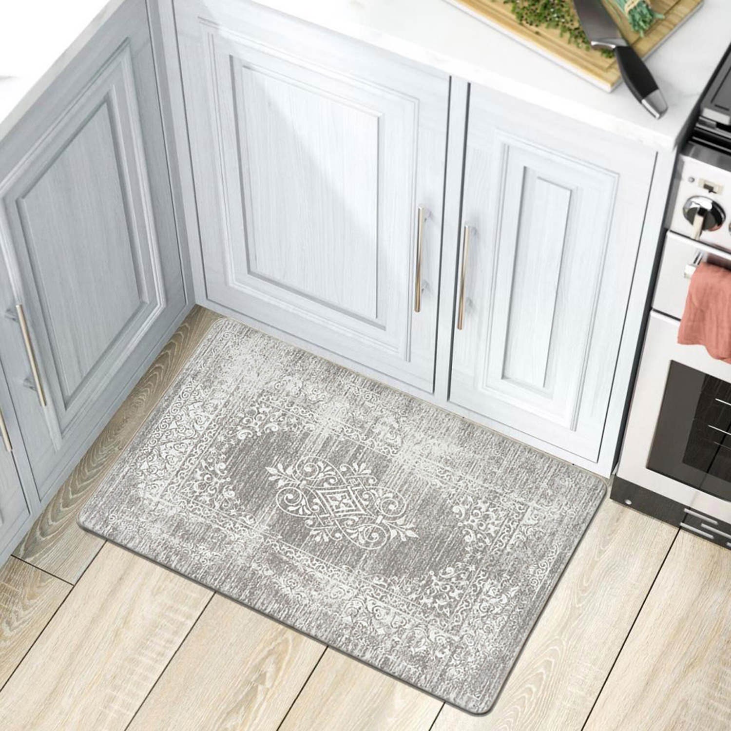 1pc Letter Graphic Kitchen Rug, Modern Chef Hat & Letter Graphic Polyester Floor  Mat For Kitchen
