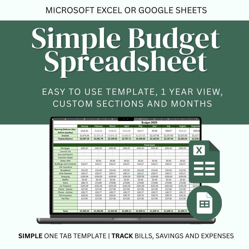 Annual Budget Spreadsheet | Simple Easy Finance Tracker | Excel ...