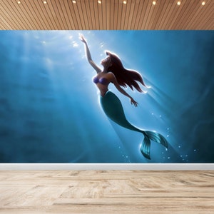 The Little Mermaid Wall Mural | Girl&#39;s Bedroom Wallpaper | Peel & Stick Wallpaper | Self Adhesive Wallpaper
