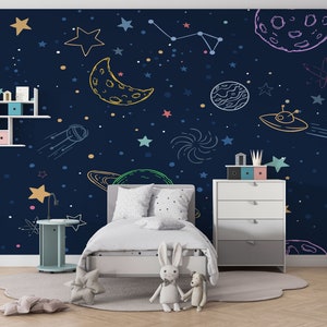 Space and Planets Wallpaper | Kids Peel & Stick Wallpaper | Self Adhesive  Nursery Wallpaper | Traditional Non-Woven Wallpaper