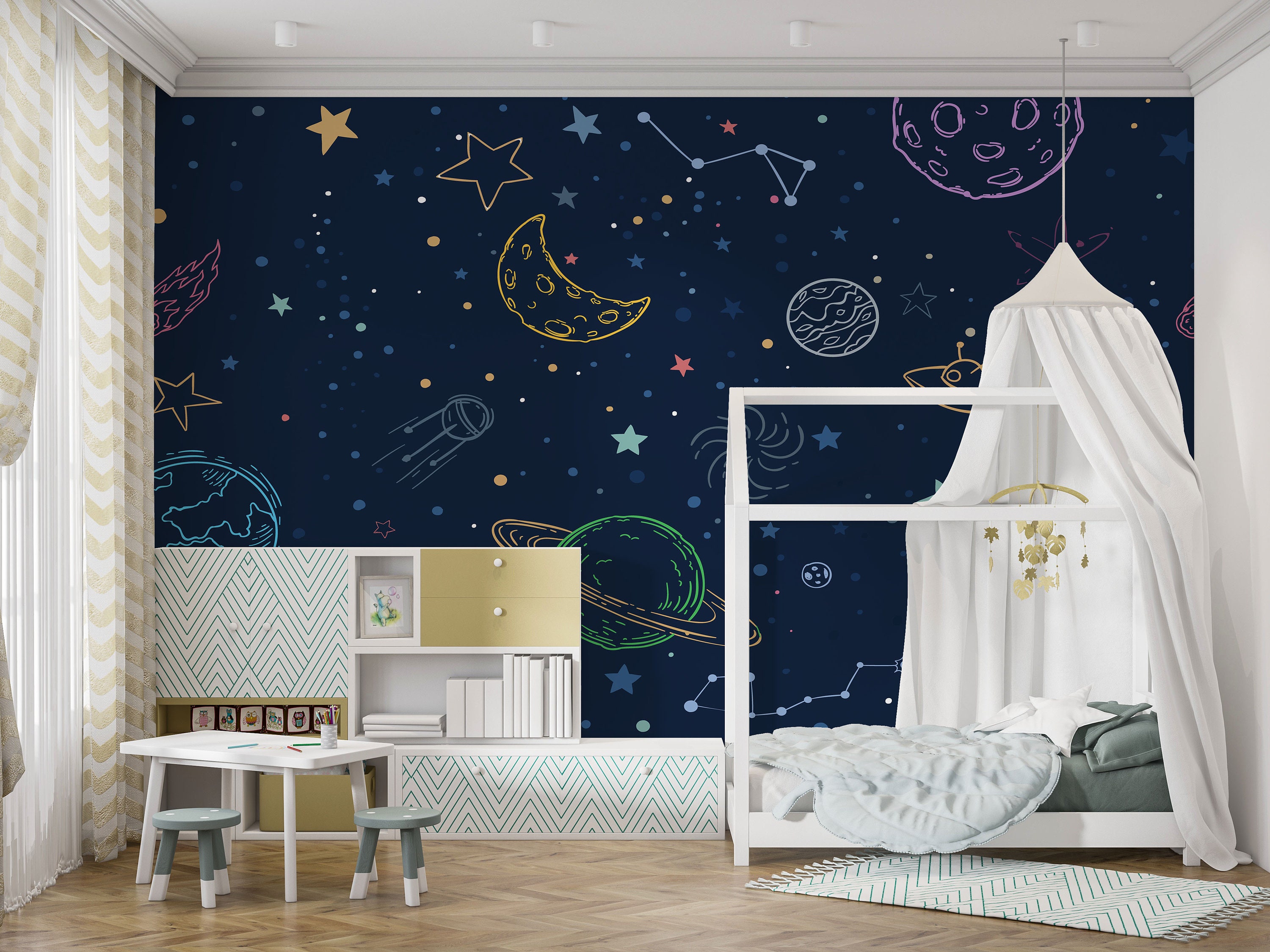 Space and Planets Wallpaper | Kids Peel & Stick Wallpaper | Self ...