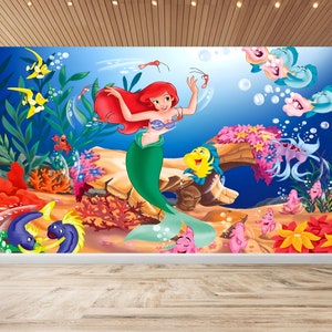 The Little Mermaid Wall Mural | Girl&#39;s Bedroom Wallpaper | Peel & Stick Wallpaper | Self Adhesive Wallpaper