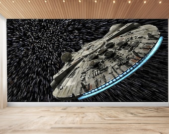 Star Wars, Millennium Falcon Wall Mural / Sci-fi / Peel & Stick Wallpaper / Autoadhesivo Wallpaper