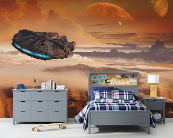 Star Wars, Millennium Falcon Wall Mural | Peel & Stick Wallpaper | Self Adhesive Wallpaper | Traditional Non-Woven Wallpaper