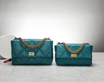 TBS All Sheepskin Bag, Leather Rhombus Chain Bag, Shoulder Bag, Diagonal Bag, Lamb Skin leather bag