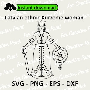Latvian ethnic Kurzeme woman,  Cricut File, Latvia Png EPS SVG, Sublimation Designs Downloads, Latvian Heritage, Latvia, Latvian girl