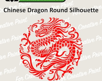 Chinese Dragon Round Silhouette SVG PNG eps dxf, Chinese Zodiac 2024, T-Shirts, Mugs, dragon, Sublimation Designs Downloads, Dragon clipart