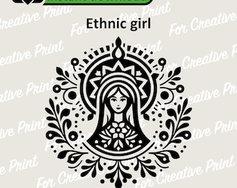 Boho etnische meisje (svg, eps, png, dxf) Cricut-bestanden (digitale download)