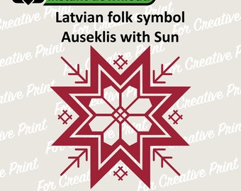 Latvian Folk Symbol Auseklis with Sun, Ethnic Pixel Pattern (Digital Files)