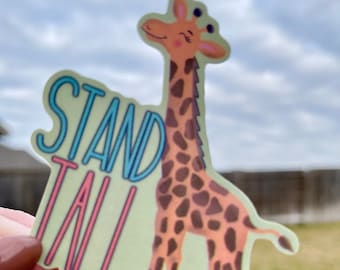 Stand Tall - Illustrated Giraffe Sticker/Magnet | Matte Laminated Waterproof Sticker or Magnet