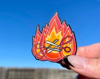 Flaming Scissors Scissoring - WLW / Sapphic Sticker/Magnet | Matte Laminated Waterproof Pride Sticker or Magnet