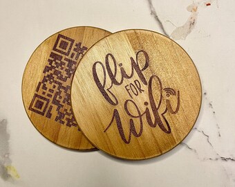 Set van 4: geschuurde/moderne WiFi Connect houten onderzetters | Wifi QR-code verbinden | Meerdere ontwerpen beschikbaar | Aanpasbaar