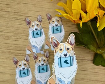 Corgi Holding a Book - Book Lovers Sticker/Magnet  | Matte Laminated Waterproof Bookish Sticker or Magnet