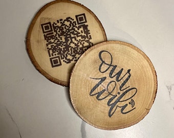 Set van 2 - rustieke houten onderzetters WiFi Connect | Wifi QR-code verbinden | Meerdere ontwerpen beschikbaar | Aanpasbaar